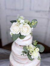 Load image into Gallery viewer, White and Sage Green - Wedding Cake Topper, Floral Cake Decoration, Cake Topper Flowers, Party Cake Decoration
