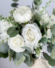 Load image into Gallery viewer, White and Greenery - Boho Bridal Bouquet,Bridesmaid Bouquet, Made with Artificial Rose, Peony, Ranunculus, Baby&#39;s Breath and Eucalyptus
