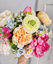 Load image into Gallery viewer, Spring Color - Boho Bridal Bouquet,Bridesmaid Bouquet, Made with Artificial Wildflowers, Ranunculus, Daisy, Austin Rose, Wax Flowers, Baby&#39;s Breath
