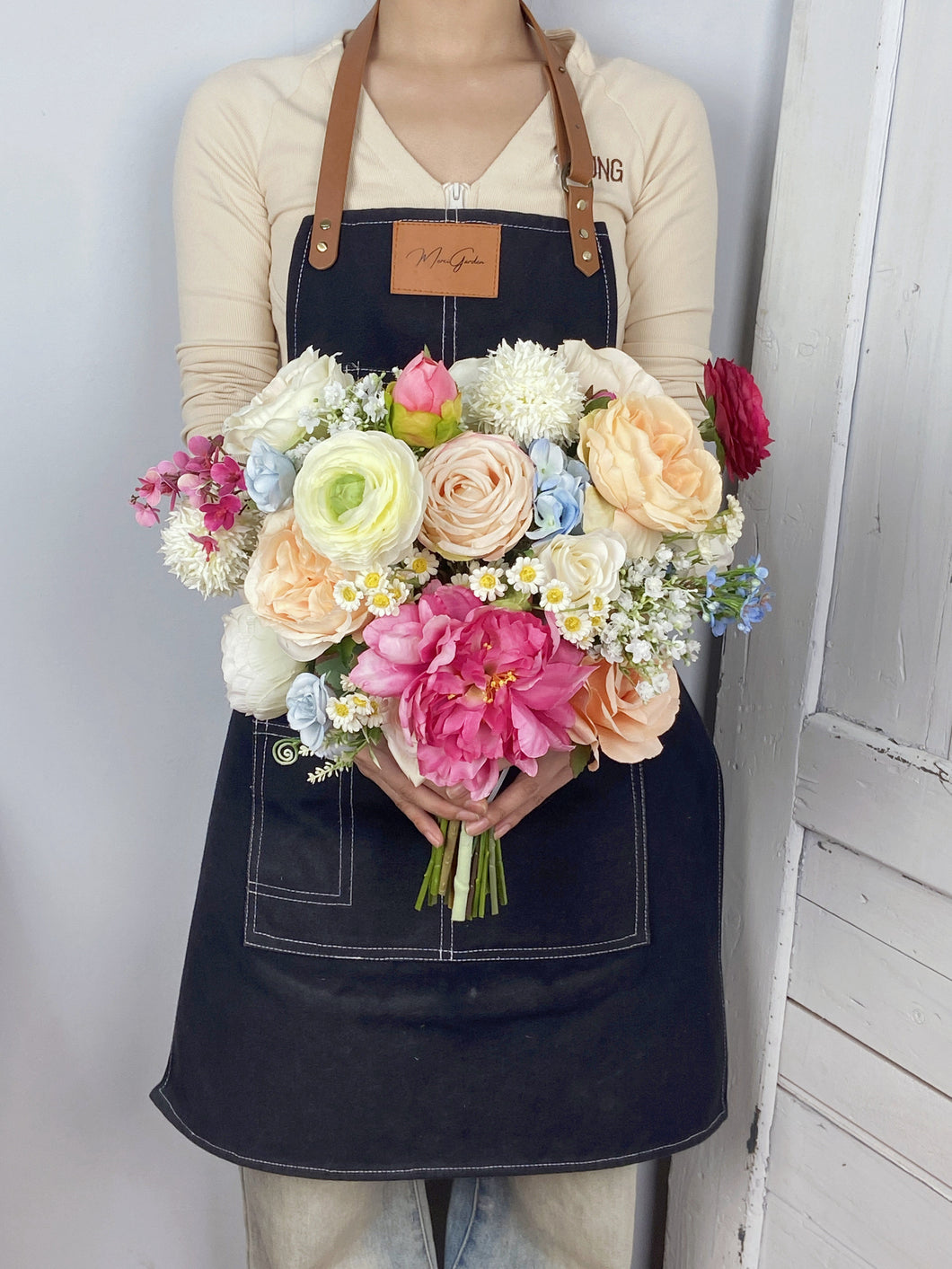 Spring Color - Boho Bridal Bouquet,Bridesmaid Bouquet, Made with Artificial Wildflowers, Ranunculus, Daisy, Austin Rose, Wax Flowers, Baby's Breath