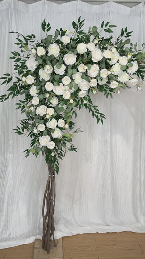 White and Forest Green Wedding Arch Flowers, Rustic Ceremony Décor