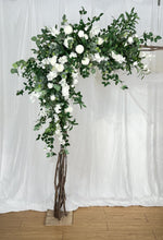 Load and play video in Gallery viewer, Wedding Arch &amp; Aisle Flowers in White and Forest Green, Rustic Swag Décor
