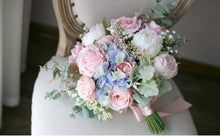 Load image into Gallery viewer, Blue and Blush - Wedding Bridal Bouquet, Made with Artificial Roses, Peonies and Hydrangeas.
