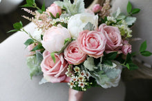 Load image into Gallery viewer, Dusty Pink and White - Wedding Bouquet, Made with Artificial Roses and Peonies
