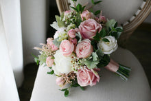 Load image into Gallery viewer, Dusty Pink and White - Wedding Bouquet, Made with Artificial Roses and Peonies
