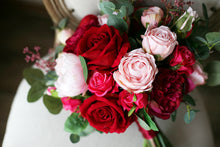 Load image into Gallery viewer, Burgundy and Blush - Wedding Bouquet, Made with Artificial Roses and Peonies
