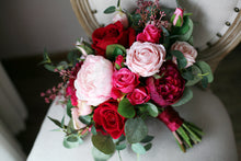 Load image into Gallery viewer, Burgundy and Blush - Wedding Bouquet, Made with Artificial Roses and Peonies
