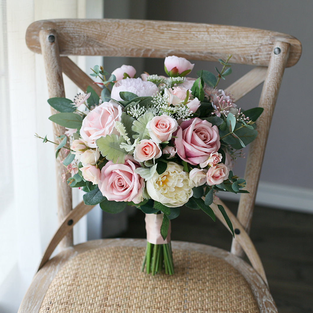 Dusty Pink and Blush - Wedding Bridal Bouquet, Made with Artificial Roses and Peonies