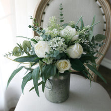 Load image into Gallery viewer, White and Forest Green - Wedding Bouquet, Made with Artificial Roses, Peonies and Eucalyptus
