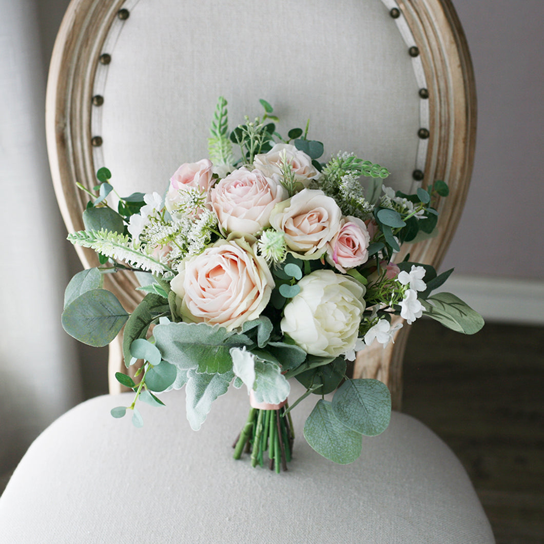 Blush and Peach - Wedding Bouquet, Made with Artificial Roses and Peonies