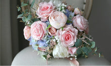 Load image into Gallery viewer, Blue and Blush - Wedding Bridal Bouquet, Made with Artificial Roses, Peonies and Hydrangeas.
